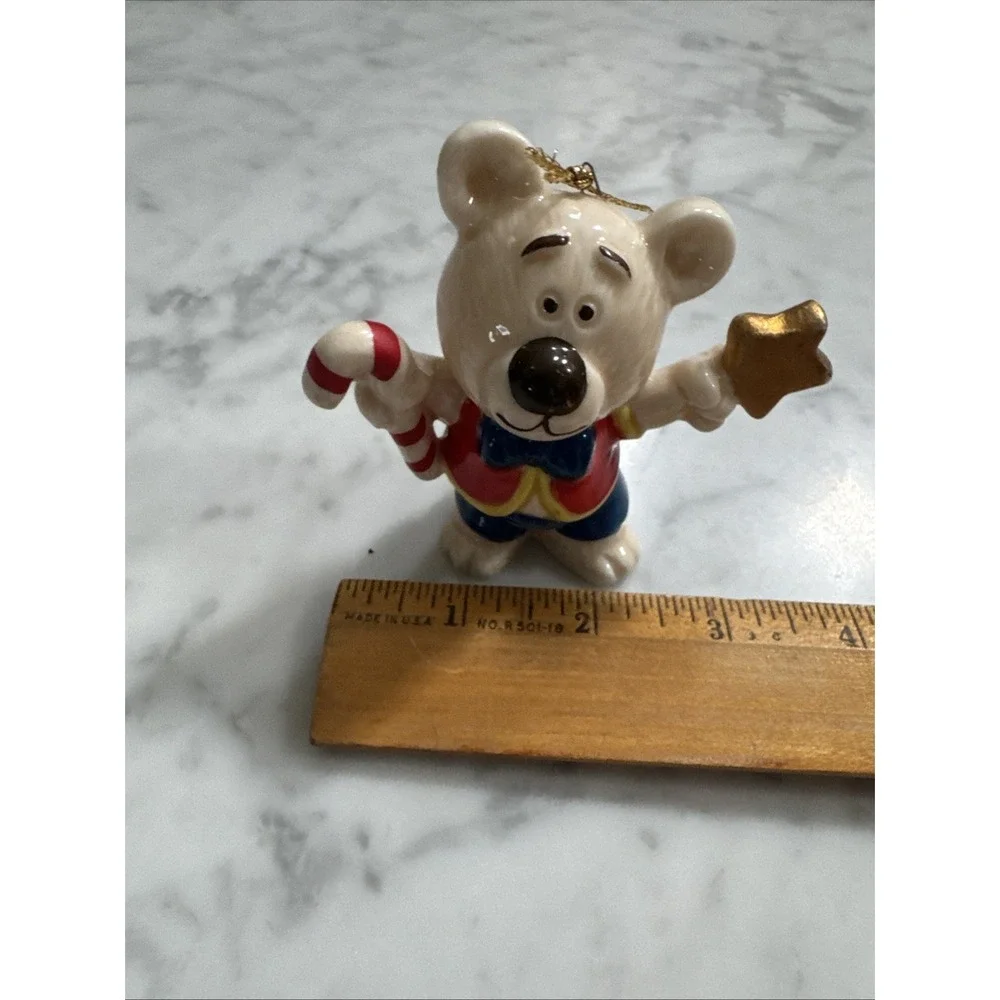 VINTAGE BONE CHINA BEAR‎ IN SUIT STAR CANDY CANE 3.25